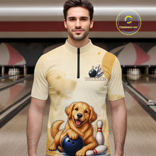 Load image into Gallery viewer, Custom Name Team Bowling Jersey, Men's Golden Retriever Bowling Polo Shirt &amp; Quarter Zip NHT1203