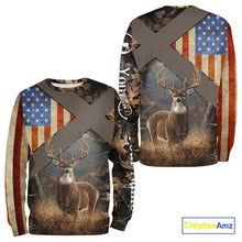 Load image into Gallery viewer, American Flag Deer Hunting Hoodie For Men – 3D Whitetail Buck Camo NHT336