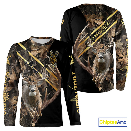 Brown Forest Camo Deer Hunting Shirt – Running Buck Graphic, Personalized Name For Hunter NHT342