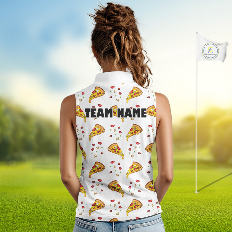 Funny Pizza Pattern Golf Shirt Sleeveless Womens Polo Shirts, Best Golf Polo Golf Shirt For Team NHT777