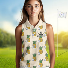 Load image into Gallery viewer, Personalized Funny Pineapple Pattern Sleeveless Womens Golf Polo Shirts Best Golf Gifts For Family Team NHT779