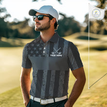 Load image into Gallery viewer, Black White American Flag Mens Golf Polo Shirts Custom Name, Team Name For Men Golf Gift NHT886