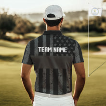 Load image into Gallery viewer, Black White American Flag Mens Golf Polo Shirts Custom Name, Team Name For Men Golf Gift NHT886