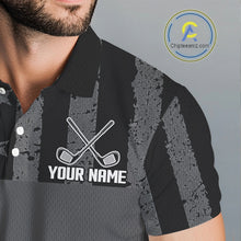 Load image into Gallery viewer, Black White American Flag Mens Golf Polo Shirts Custom Name, Team Name For Men Golf Gift NHT886