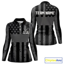 Load image into Gallery viewer, Black White American Flag Womens Golf Polo Shirts Custom Name, Team Name For Men Golf Gift NHT886