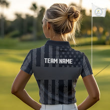 Load image into Gallery viewer, Black White American Flag Womens Golf Polo Shirts Custom Name, Team Name For Men Golf Gift NHT886
