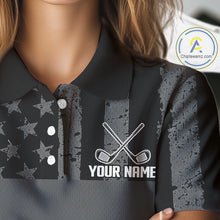 Load image into Gallery viewer, Black White American Flag Womens Golf Polo Shirts Custom Name, Team Name For Men Golf Gift NHT886