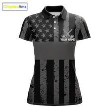 Load image into Gallery viewer, Black White American Flag Womens Golf Polo Shirts Custom Name, Team Name For Men Golf Gift NHT886
