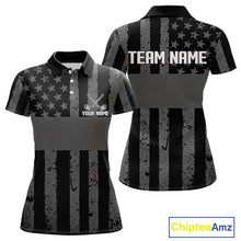 Load image into Gallery viewer, Black White American Flag Womens Golf Polo Shirts Custom Name, Team Name For Men Golf Gift NHT886