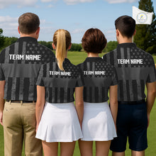 Load image into Gallery viewer, Black White American Flag Womens Golf Polo Shirts Custom Name, Team Name For Men Golf Gift NHT886