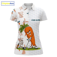 Load image into Gallery viewer, Rabbit Carrot Womens Golf Polo Shirt Funny Golfer Bunny Custom Team Name Jersey NHT892