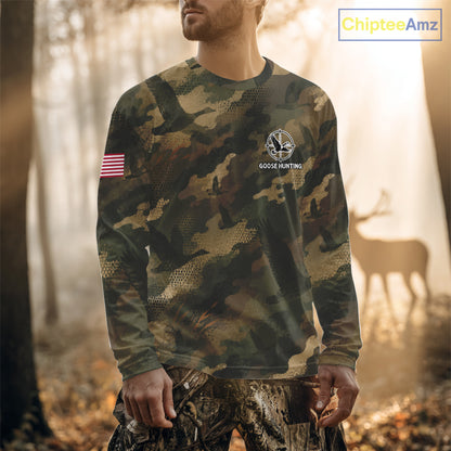 Personalized Goose Hunting Camo American Flag Waterfowl Hunter Custom Name Gift NHT1362