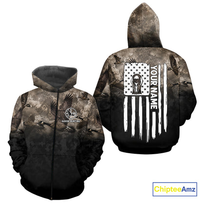 Personalized Goose Hunting Custom Name American Flag Waterfowl Hunter Gift NHT1361