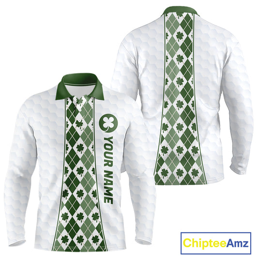 White & Green Irish Argyle Mens Golf Polo Shirt St Patrick Day For Family Team Shirt  NHT724