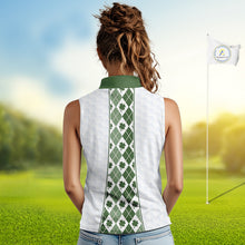 Load image into Gallery viewer, White &amp; Green Irish Argyle Womens Sleeveless Golf Polo Shirt St Patrick Day For Family Team Shirt  NHT724