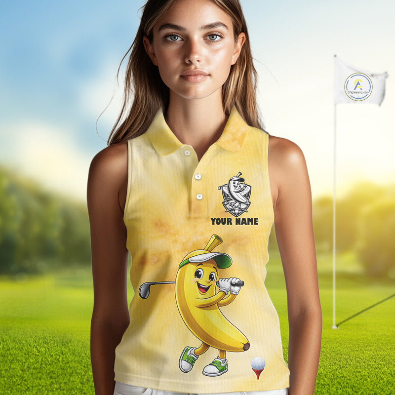Funny Banana Sleeveless Womens Golf Polo Shirts Custom Name, Golf Shirt For Mom, Golf Gift NHT745