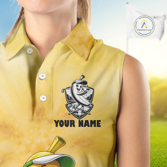 Funny Banana Sleeveless Womens Golf Polo Shirts Custom Name, Golf Shirt For Mom, Golf Gift NHT745
