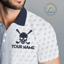 Load image into Gallery viewer, Personalized Skull Mens Golf Polo Shirt Custom Team Name Golf Ball Pattern Polo 