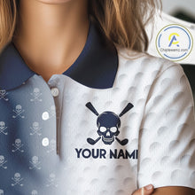 Load image into Gallery viewer, Personalized Skull Womens Golf Polo Shirt Custom Team Name Golf Ball Pattern Polo 