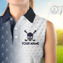 Load image into Gallery viewer, Personalized Skull Womens Sleeveless Golf Polo Shirt Custom Team Name Golf Ball Pattern Polo 