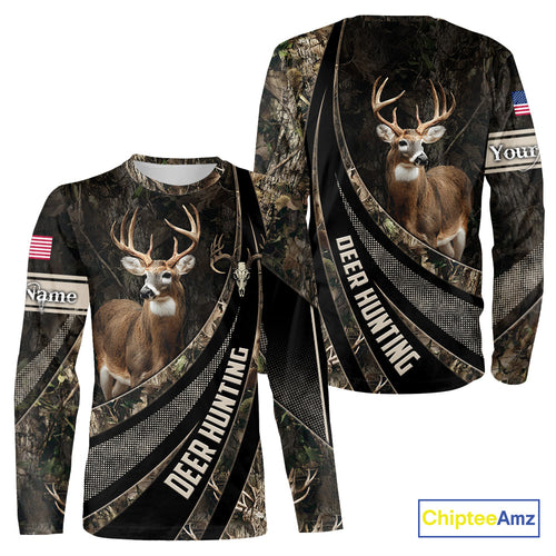 Whitetail Deer Hunting Shirt Camouflage US Flag, Deer Hunter Custom Name, Hunting Gift NHT123