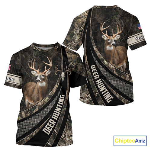 Whitetail Deer Hunting Shirt Camouflage US Flag, Deer Hunter Custom Name, Hunting Gift NHT123
