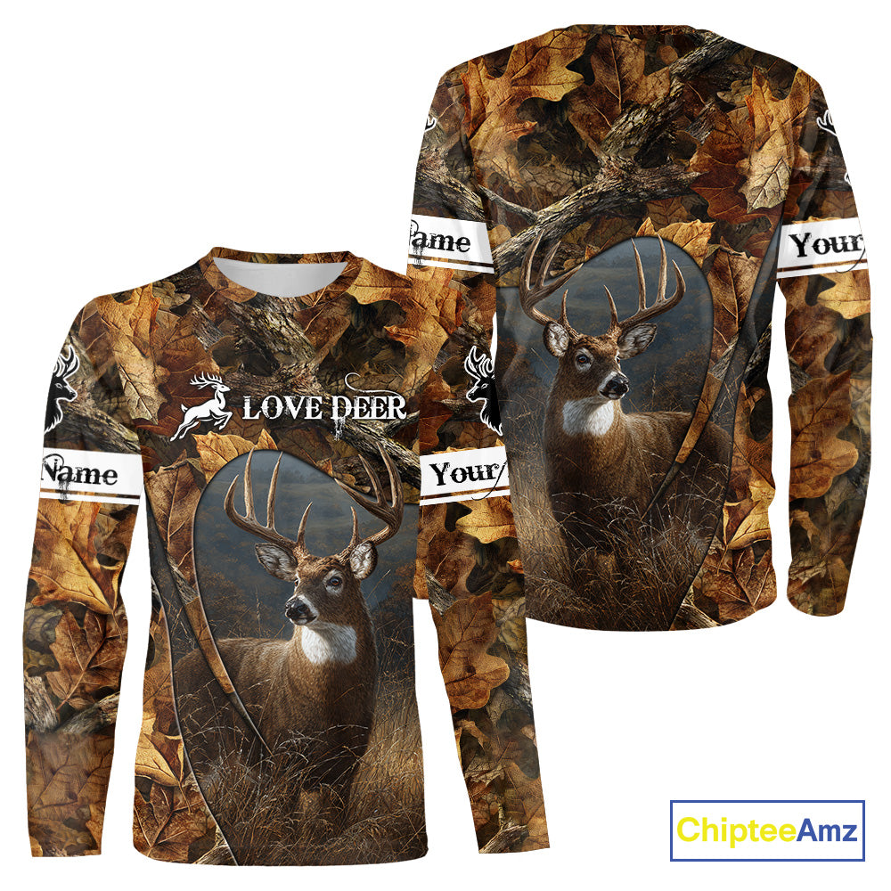 Season Deer Hunting Shirt Brown Camo Fall Pattern 3D Custom Name Clothes For Hunters NHT133