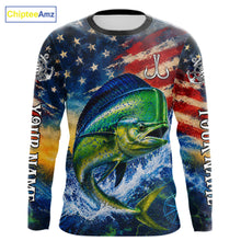 Load image into Gallery viewer, Mahi Mahi Fishing Shirt American Flag 3D All Over Print Long Sleeve Performance Apparel For Men NHT1087