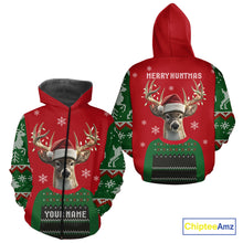 Load image into Gallery viewer, Merry Huntmas Deer Hunting Christmas Gifts, Personalized Huntmas Deer Hunting Shirt NHT307