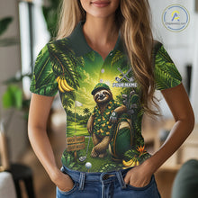 Load image into Gallery viewer, Custom Green Funny Sloth Tropical Womens Golf Polo Shirts, Golf Team Jersey For Women NHT927