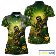 Load image into Gallery viewer, Custom Green Funny Sloth Tropical Womens Golf Polo Shirts, Golf Team Jersey For Women NHT927