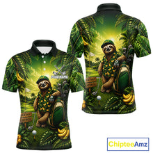 Load image into Gallery viewer, Custom Green Funny Sloth Tropical Mens Golf Polo Shirts, Golf Team Jersey For Men NHT927
