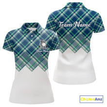 Load image into Gallery viewer, White Blue Argyle Pattern Womens Golf Shirt Golf &amp; Custom Name Womens Golf Polo Shirt NHT558