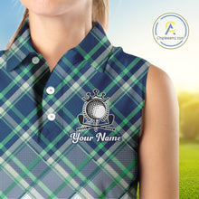 Load image into Gallery viewer, White Blue Argyle Pattern Womens Golf Shirt Golf &amp; Custom Name Womens Golf Polo Shirt NHT558
