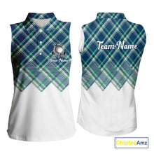 Load image into Gallery viewer, White Blue Argyle Pattern Womens Golf Shirt Golf &amp; Custom Name Womens Golf Polo Shirt NHT558