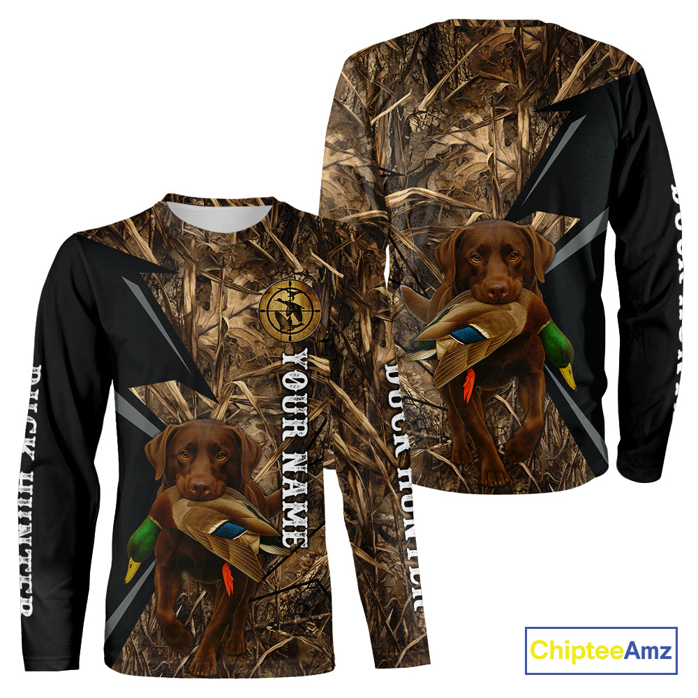 Duck Hunting Camo Shirt with Chocolate Lab – All Over Print, Perfect Gift for Waterfowl Hunters NHT243