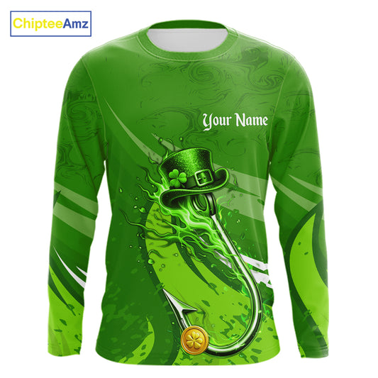 Custom Name St Patrick's Day Long Sleeve Fishing Shirts, St Patty's Day Hook Fishing Jerseys NHT425