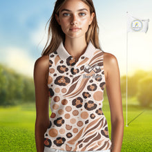 Load image into Gallery viewer, White Animal Mix Leopard Skin Prints Pattern Womens Sleeveless Golf Shirts Custom Name For Womens NHT575