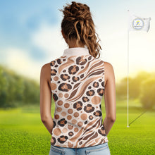 Load image into Gallery viewer, White Animal Mix Leopard Skin Prints Pattern Womens Sleeveless Golf Shirts Custom Name For Womens NHT575