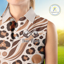 Load image into Gallery viewer, White Animal Mix Leopard Skin Prints Pattern Womens Sleeveless Golf Shirts Custom Name For Womens NHT575