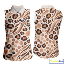 Load image into Gallery viewer, White Animal Mix Leopard Skin Prints Pattern Womens Sleeveless Golf Shirts Custom Name For Womens NHT575