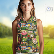 Load image into Gallery viewer, Funny Golf Patchwork Polo Shirt For Women, Personalized Womens Sleeveless Golf Polo Shirt, Vintage Quilt Golf Pattern NHT577