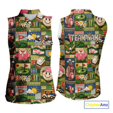 Load image into Gallery viewer, Funny Golf Patchwork Polo Shirt For Women, Personalized Womens Sleeveless Golf Polo Shirt, Vintage Quilt Golf Pattern NHT577