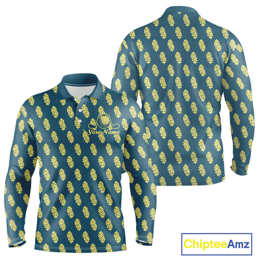 Teal Golf Polo Shirt With Flower Pattern – Lightweight Performance Polo For Men NHT782