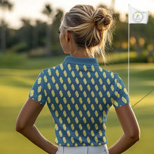 Load image into Gallery viewer, Teal Golf Polo Shirt With Flower Pattern – Lightweight Performance Polo For Womens NHT782