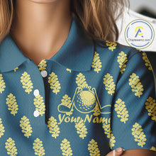 Load image into Gallery viewer, Teal Golf Polo Shirt With Flower Pattern – Lightweight Performance Polo For Womens NHT782