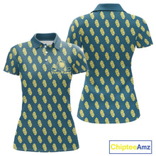 Load image into Gallery viewer, Teal Golf Polo Shirt With Flower Pattern – Lightweight Performance Polo For Womens NHT782
