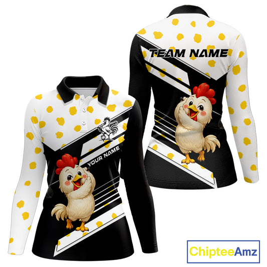 Funny Chicken Womens Golf Polo Shirt  Personalized Rooster Golfer Custom Name