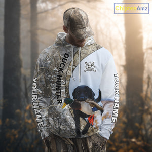 Duck Hunting Winter Camo Black Lab 3D All-Over Printed Shirt, Gift for Waterfowl Hunters NHT250