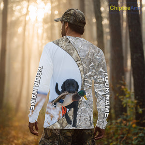 Duck Hunting Winter Camo Black Lab 3D All-Over Printed Shirt, Gift for Waterfowl Hunters NHT250